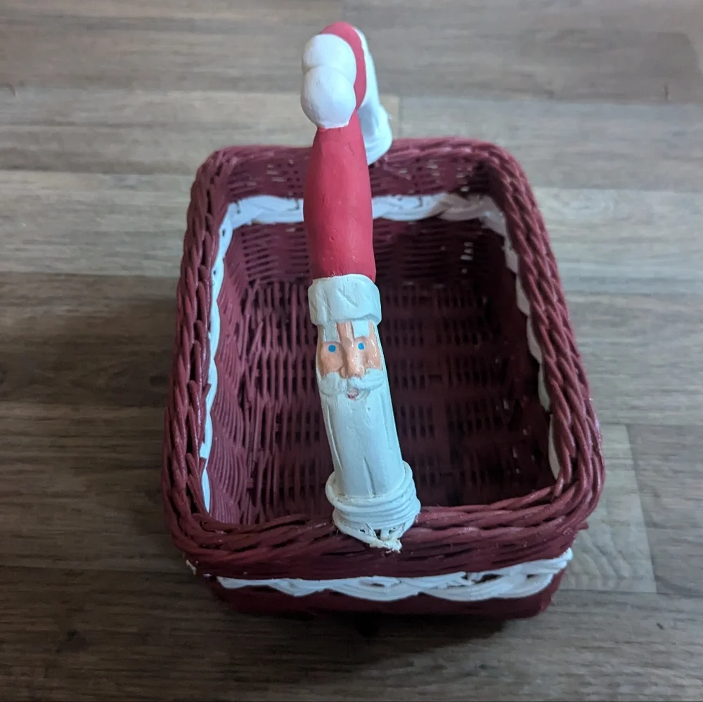 Vintage Santa Christmas Woven Basket Decor